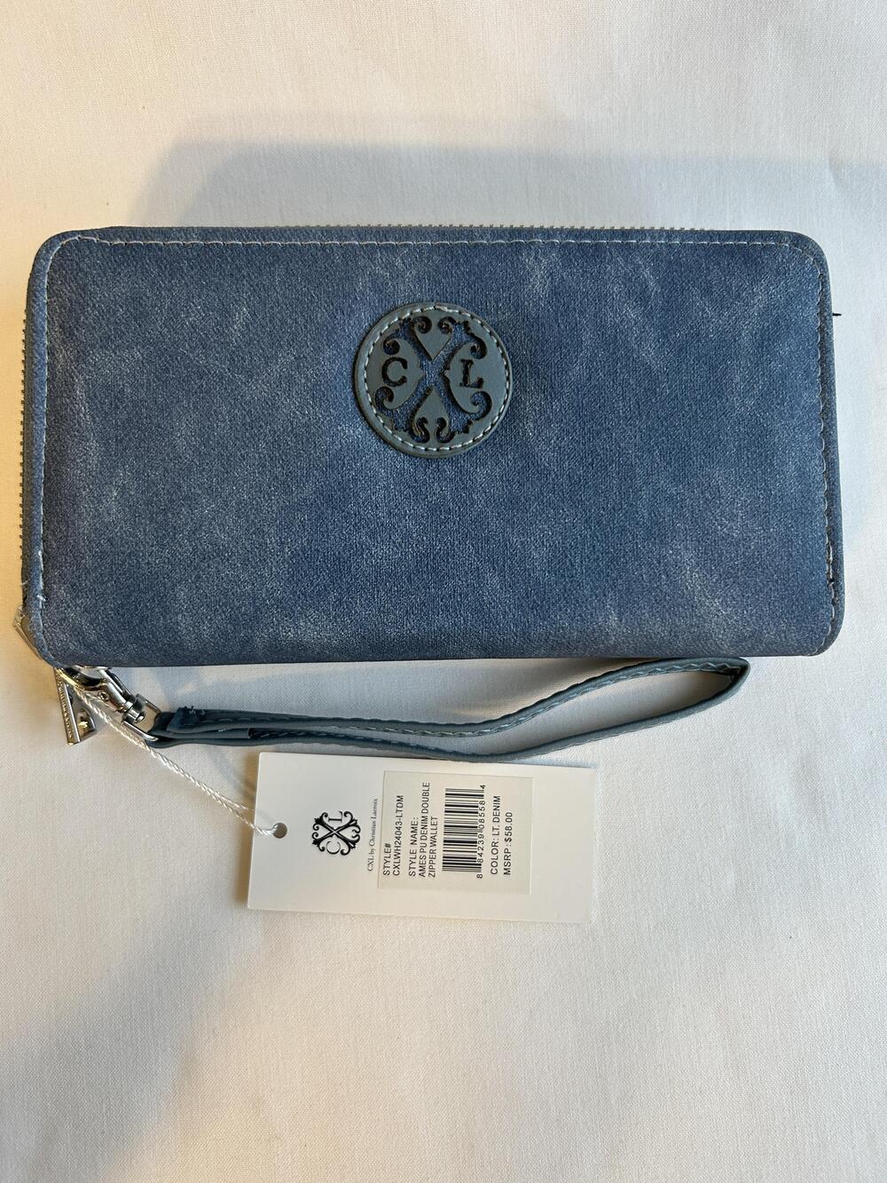 CXL By Christian Lacroix Wristlet Wallet Womens Blue Ames Denim Double Zipper